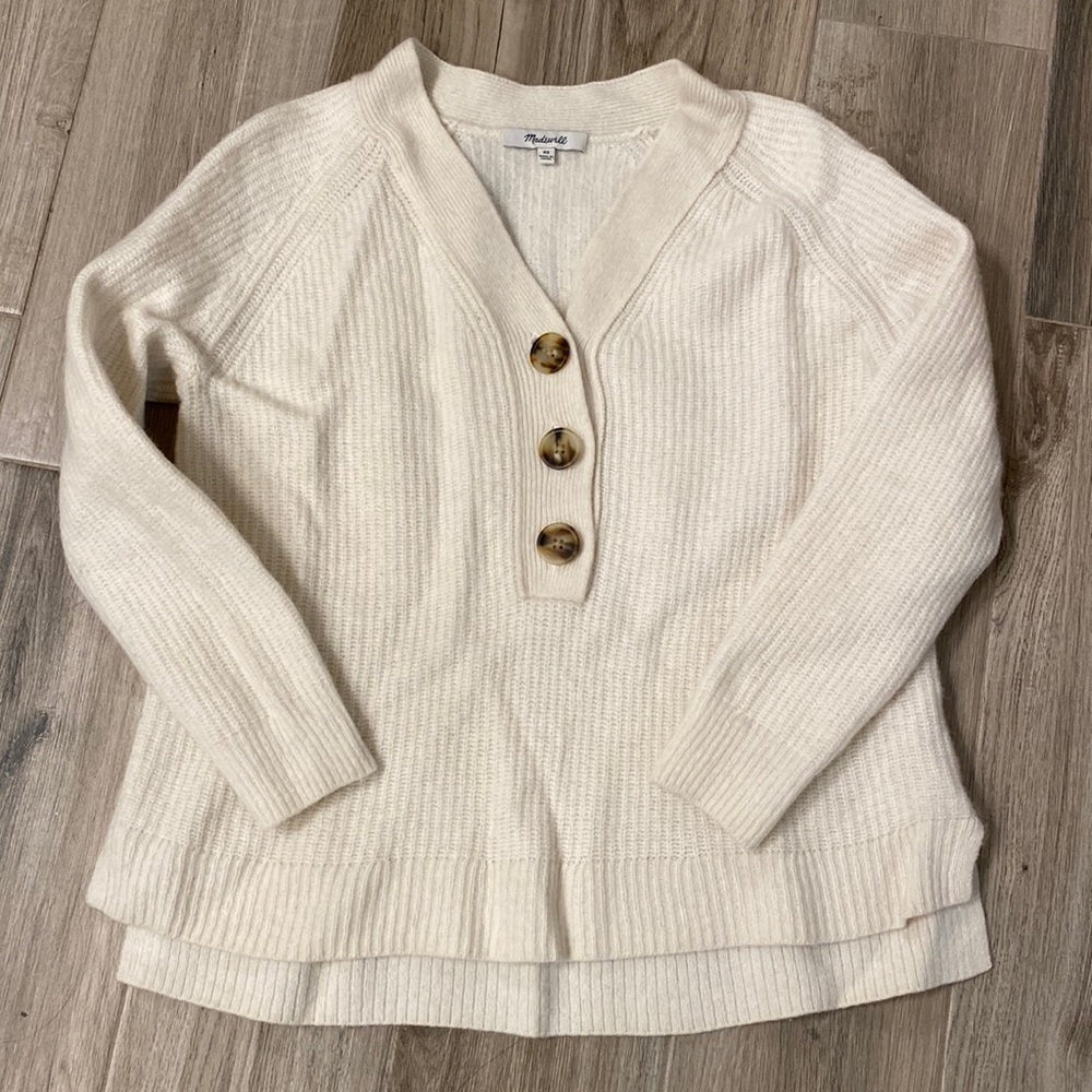 Madewell Womens Wool Blend Cardigan XS Cream Lyle Henley Buttoned Ribbed…